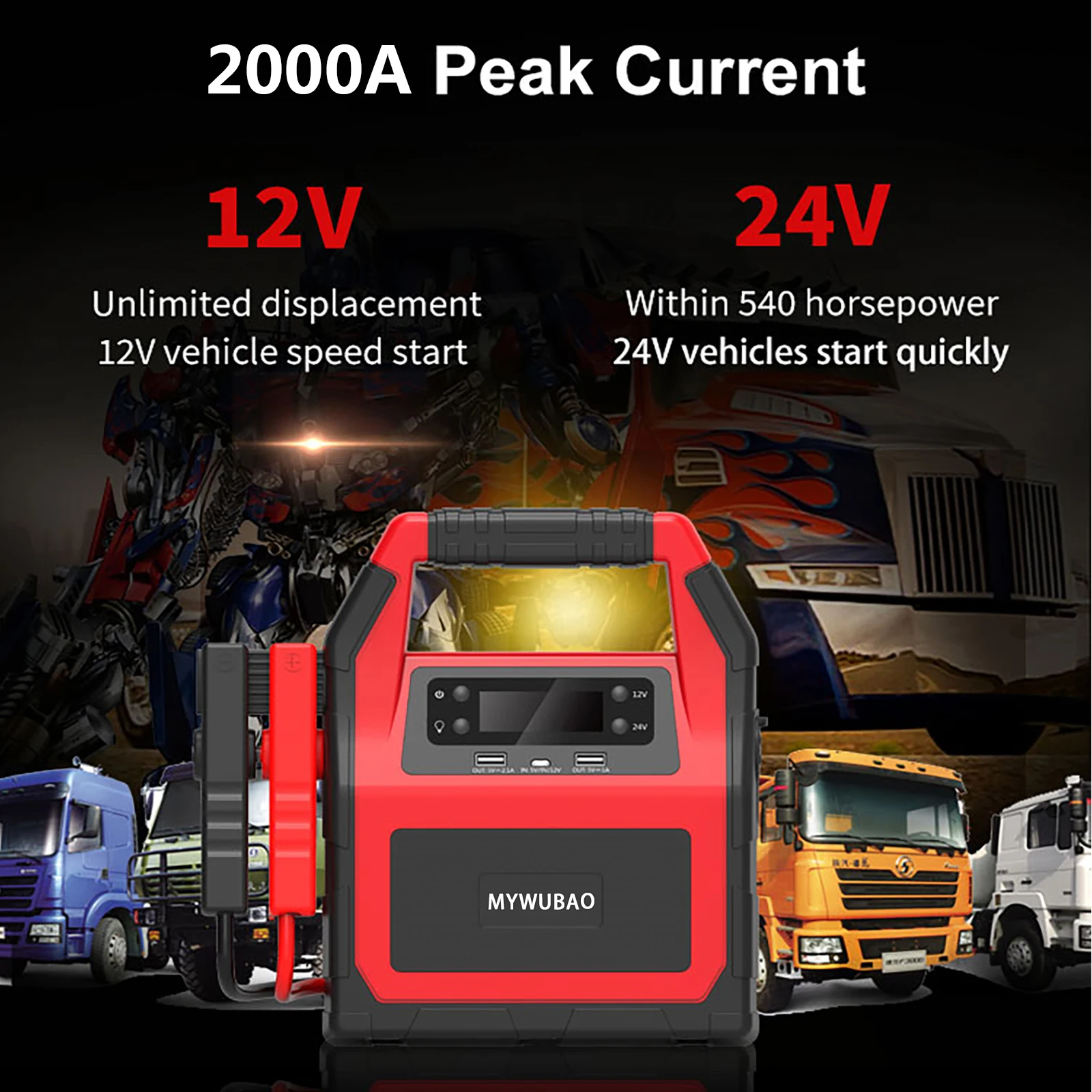 Jump Starter For Car 12V 24V 45000mAH Battery Booster Power Station Emergency Supply Power Bank Outdoors For Camping Traveling
Jump Starter For Car 12V 24V 45000mAH Battery Booster Power Station Emergency Supply Power Bank Outdoors For Camping Traveling