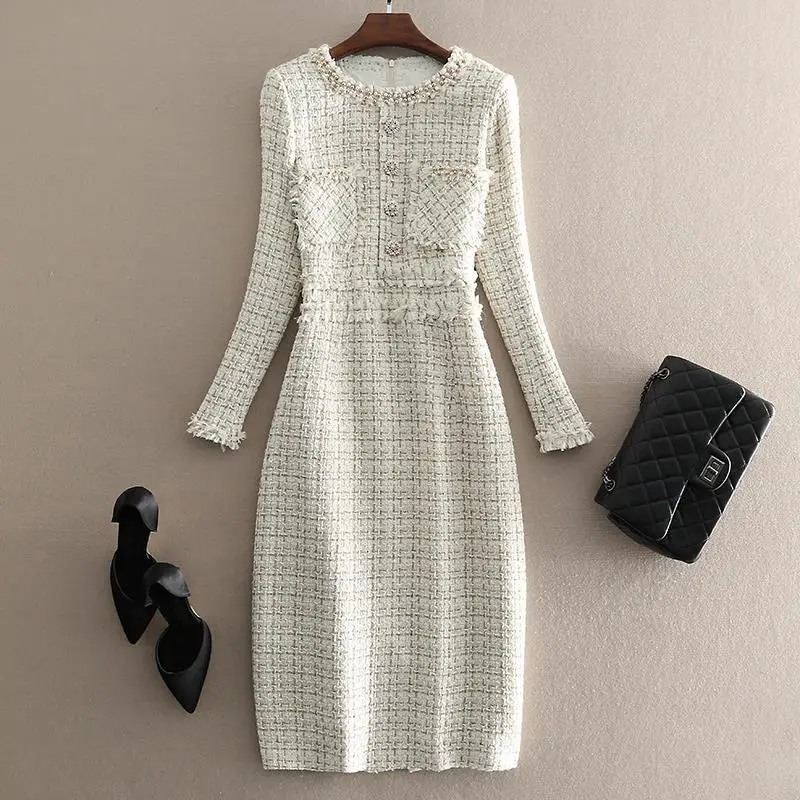 High Quality New Runway Fashion Women Long Sleeve Tassel Tweed Dresses Autumn Winter Beading Office Work Vestidos
High Quality New Runway Fashion Women Long Sleeve Tassel Tweed Dresses Autumn Winter Beading Office Work Vestidos