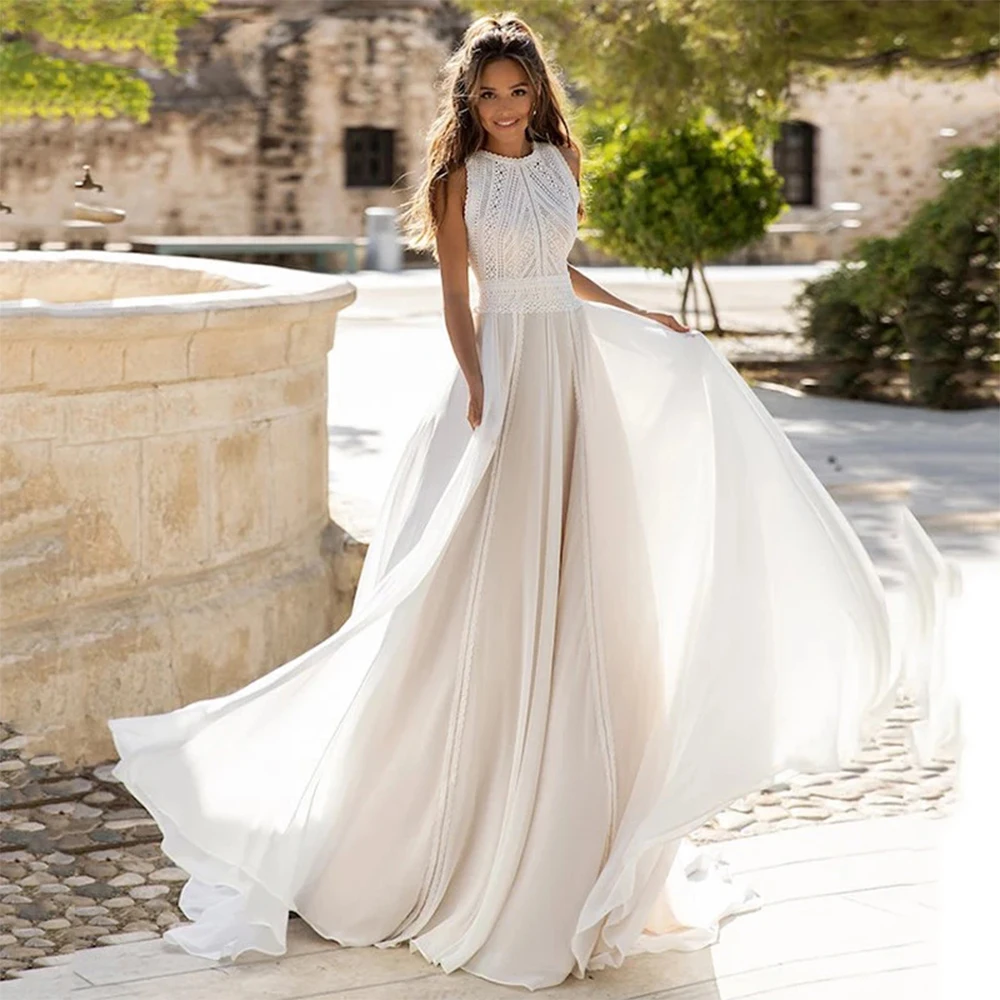 Bohemian Wedding Dresses O Neck A-Line Illusion Sweep Train Sleeveless Backless Lace Bridal Gowns Vestido De Novia 2021 Custom
Bohemian Wedding Dresses O Neck A-Line Illusion Sweep Train Sleeveless Backless Lace Bridal Gowns Vestido De Novia 2021 Custom