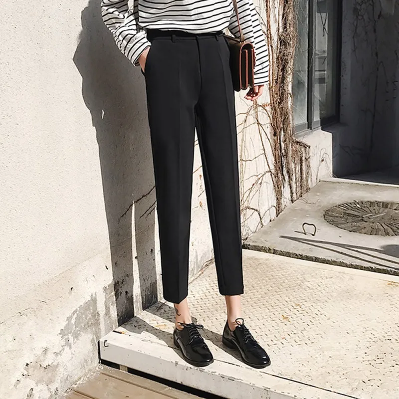 Women black suit pants high waist pants office ladies fashion Summer Casual Stretch Trousers Elastic Loose Straight Nine Pan
Women black suit pants high waist pants office ladies fashion Summer Casual Stretch Trousers Elastic Loose Straight Nine Pan