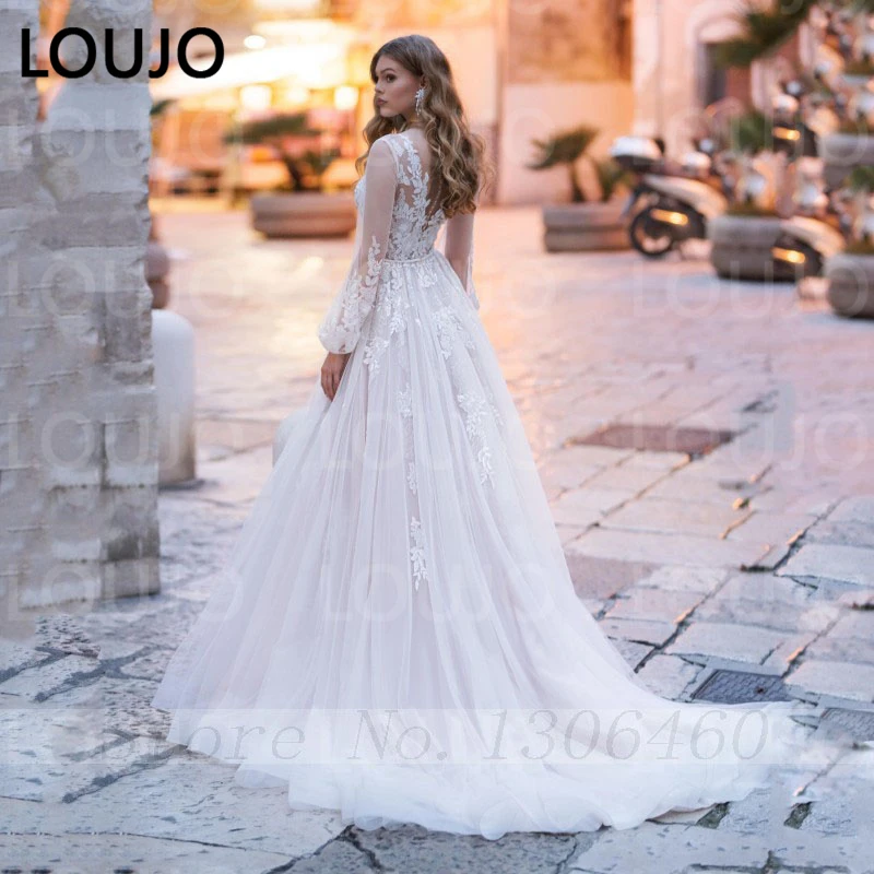 LUOJO Elegant Lace Appliques Wedding Dresses A-Line V Neck Long Puffy Sleeve Bride Dress Tulle Vestidos de novia Whtie Ivory
LUOJO Elegant Lace Appliques Wedding Dresses A-Line V Neck Long Puffy Sleeve Bride Dress Tulle Vestidos de novia Whtie Ivory