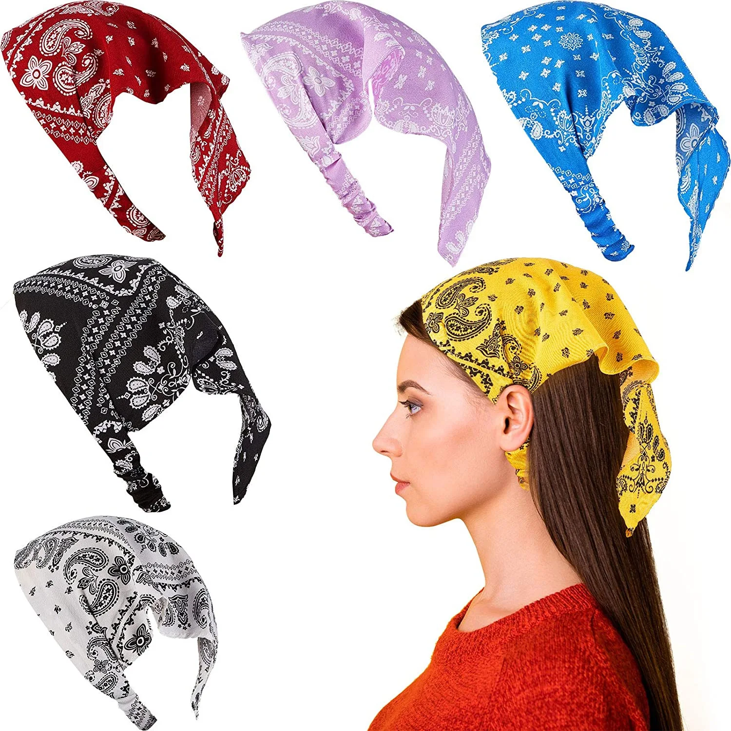 

Vintage Floral Printed Triangle Bandanas for Women Headwear Lady Elastic HairBands Fabric Hair Scarf Girl Turban Horse Riding