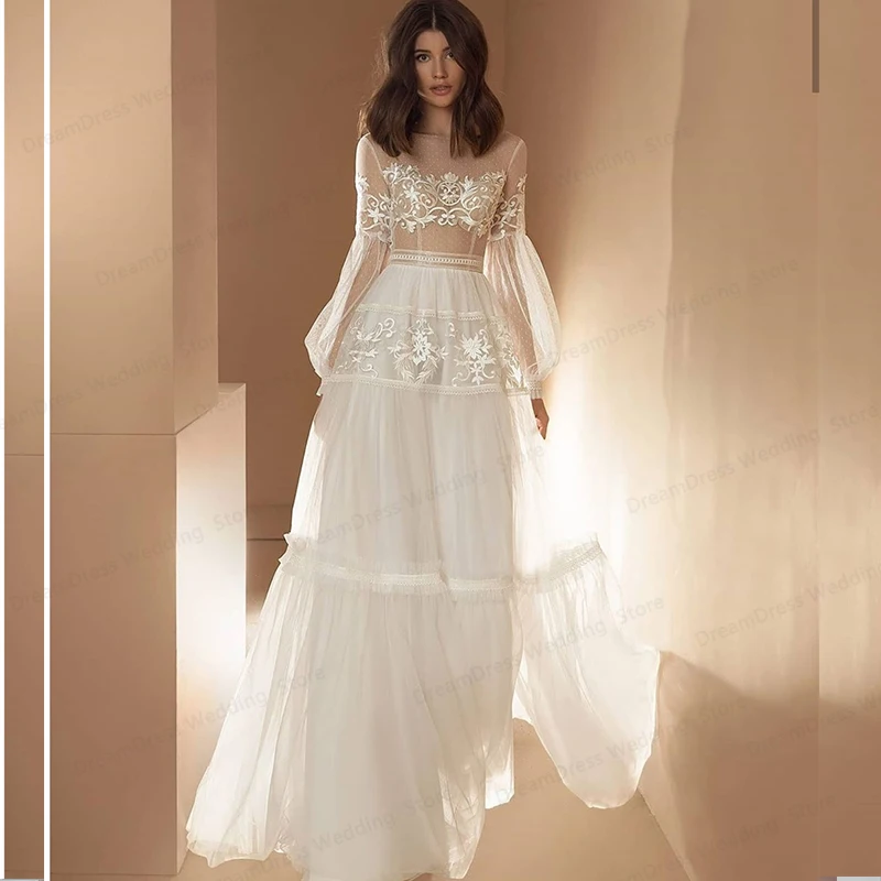 Wedding Dress Long Sleeve Floor Length Chiffon Tulle Bridal Gown Boho Bohimian Custom Made Lace Appliques Gorgeous White Sale
Wedding Dress Long Sleeve Floor Length Chiffon Tulle Bridal Gown Boho Bohimian Custom Made Lace Appliques Gorgeous White Sale