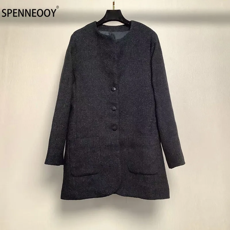 SPENNEOOY 2021 New Spring Summer Runway Brand Black Tweed Overcoat Outwear Women Diamond Single-Breasted Long Coat 
SPENNEOOY 2021 New Spring Summer Runway Brand Black Tweed Overcoat Outwear Women Diamond Single-Breasted Long Coat