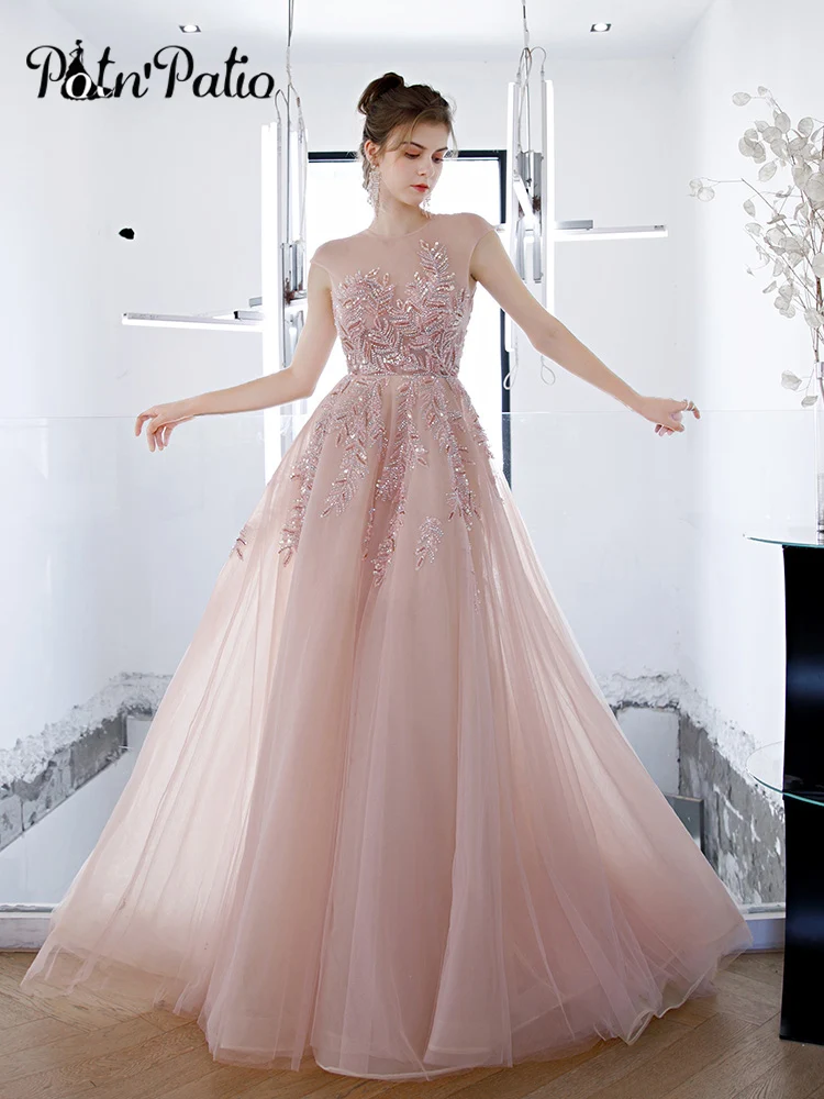 Pink Prom Gowns For Birthday Party Elegant O-Neck Sleeveless A-line Floor-length Backless Women Formal Evening Dresses
Pink Prom Gowns For Birthday Party Elegant O-Neck Sleeveless A-line Floor-length Backless Women Formal Evening Dresses
