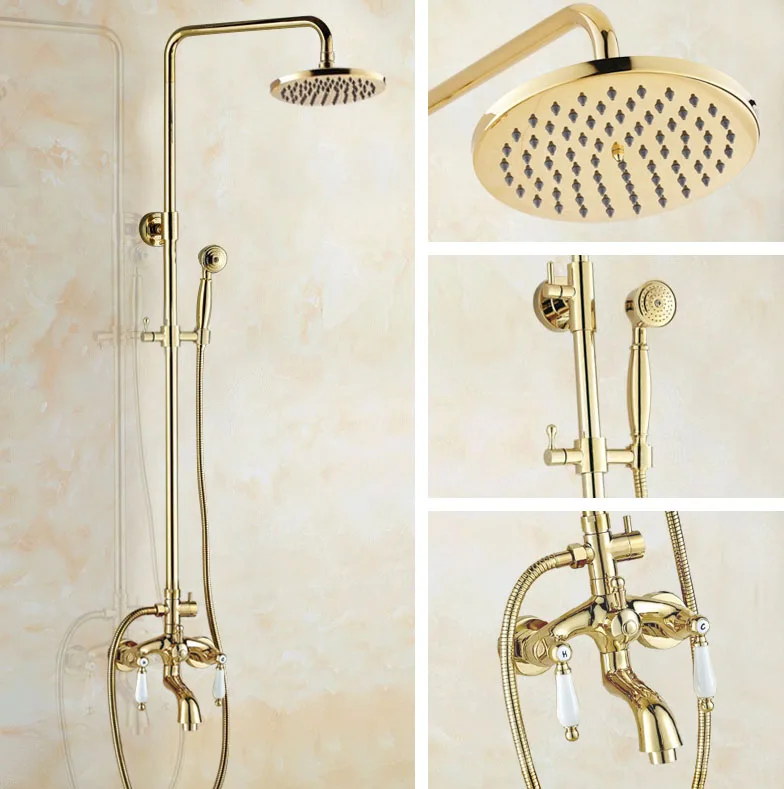 Polished Golden Brass Wall Mounted Bathroom Rainfall Handheld Shower Faucet Set Double Handle Bathtub Mixer Tap Dgf424
Polished Golden Brass Wall Mounted Bathroom Rainfall Handheld Shower Faucet Set Double Handle Bathtub Mixer Tap Dgf424