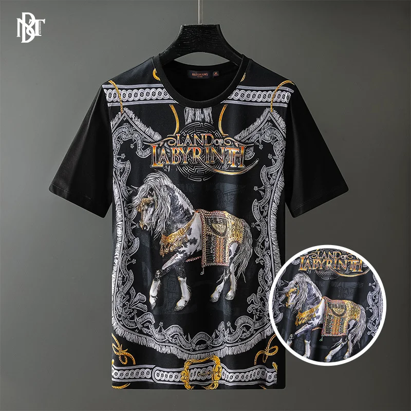 Wild 2021 Horse Printed Rhinestones T Shirts Mens Streetwear Mercerized Cotton O Neck Short Sleeve Tshirt Man Camiseta Masculina
Wild 2021 Horse Printed Rhinestones T Shirts Mens Streetwear Mercerized Cotton O Neck Short Sleeve Tshirt Man Camiseta Masculina