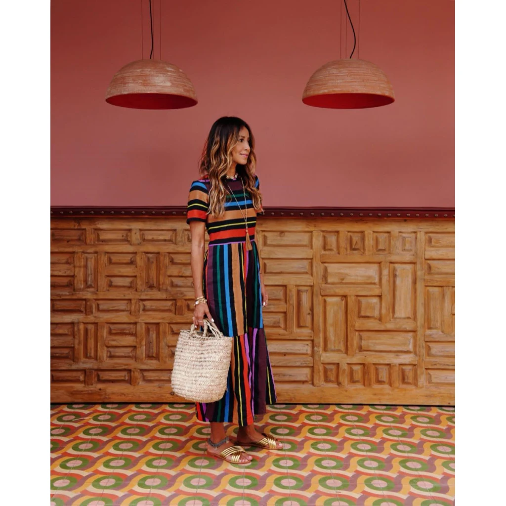 Summer Retro Short Sleeve Casual Loose Maxi DressBoho Rainbow Striped Print Beach Ladies 
Summer Retro Short Sleeve Casual Loose Maxi DressBoho Rainbow Striped Print Beach Ladies