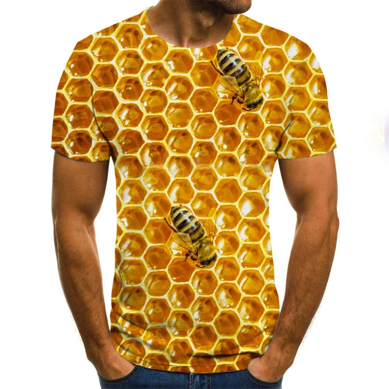 

New Men'S T-Shirt Honey Grid 3d Pattern Print Ms. Bee Graphics Short Sleeve Hip Hop O-Neck Casual Personalized Fashion Male Top