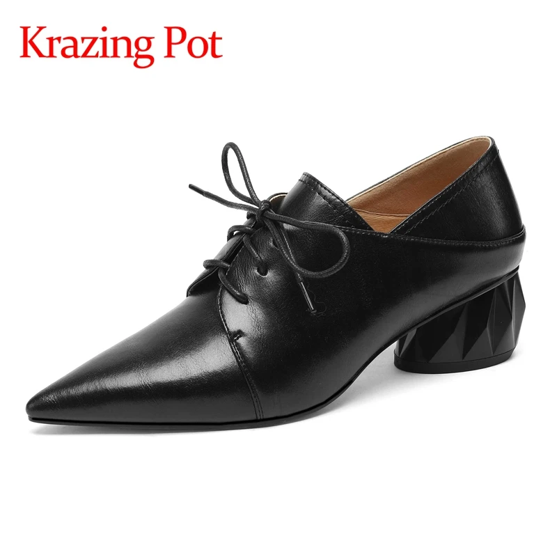 Krazing Pot 2022 new arrival cow split leather pointed toe strange med heel gladiator young lady streetwear cozy women pumps L89
Krazing Pot 2022 new arrival cow split leather pointed toe strange med heel gladiator young lady streetwear cozy women pumps L89