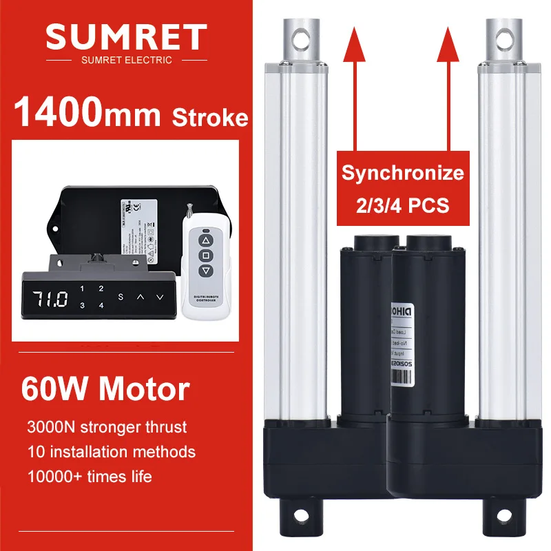 0-1400MM Adjustable Stroke Electric Linear Actuator Kit 3000N 40MM/S DC12V 24V Synchronize With Hall Controller Kit 1/2/3/4CH
0-1400MM Adjustable Stroke Electric Linear Actuator Kit 3000N 40MM/S DC12V 24V Synchronize With Hall Controller Kit 1/2/3/4CH