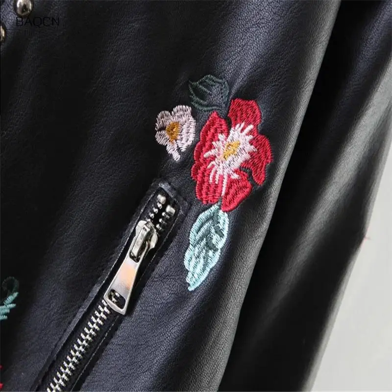 Pu Floral Leather Spring Embroidery Rivet Long Sleeve Turn Down Oblique Zipper Woman Bikers Black Coat Cuero Short Moto Jackets
Pu Floral Leather Spring Embroidery Rivet Long Sleeve Turn Down Oblique Zipper Woman Bikers Black Coat Cuero Short Moto Jackets