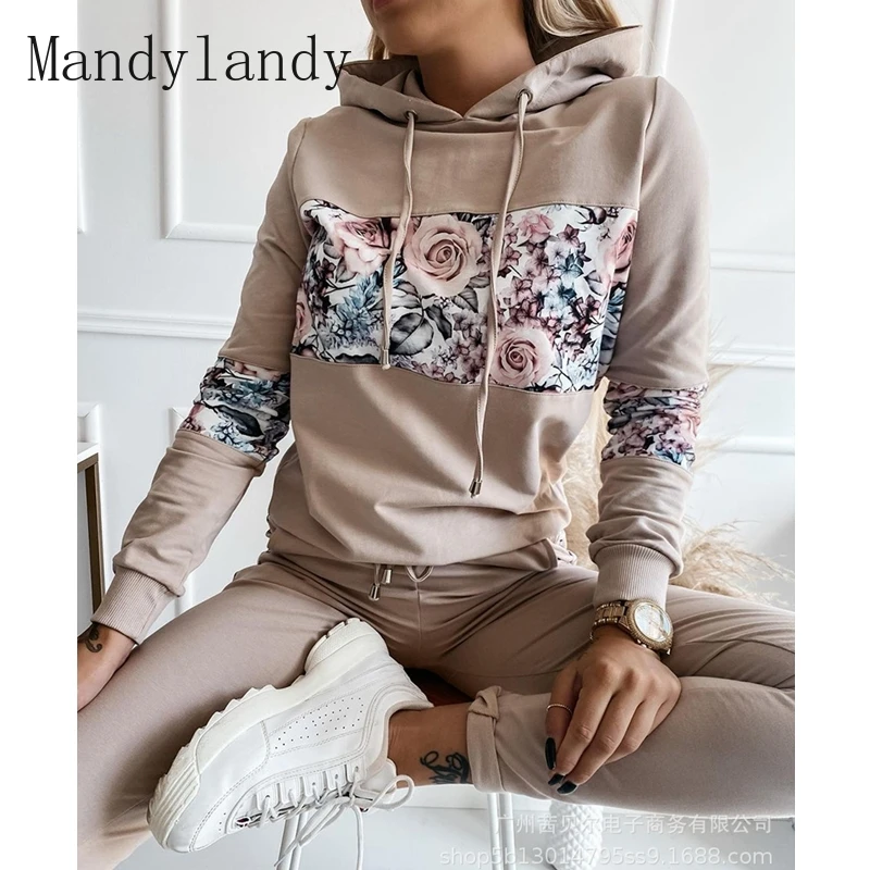 Mandylandy Women's Casual Floral Printing Suit Autumn Lace-up High Waist Pencil Pants + Long Sleeve Hooded Pullover Tops Suit
Mandylandy Women's Casual Floral Printing Suit Autumn Lace-up High Waist Pencil Pants + Long Sleeve Hooded Pullover Tops Suit