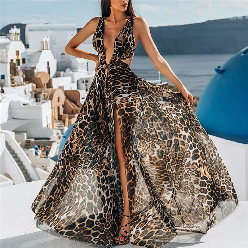 Bohemian Dress Pretty Lady Summer Sexy Deep V-neck Halter Dress Trendy Hollow Out Leopard Dresses Women Floor-Length Beach Dress
Bohemian Dress Pretty Lady Summer Sexy Deep V-neck Halter Dress Trendy Hollow Out Leopard Dresses Women Floor-Length Beach Dress