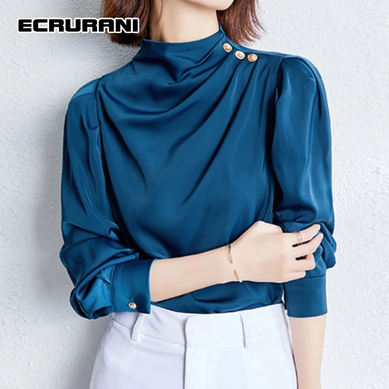 ECRURANI Blue Elegant Women's Shirts Stand Collar Long Sleeve Solid Minimalist Casual Blouses For Female 2021 Autumn New Clothes
ECRURANI Blue Elegant Women's Shirts Stand Collar Long Sleeve Solid Minimalist Casual Blouses For Female 2021 Autumn New Clothes