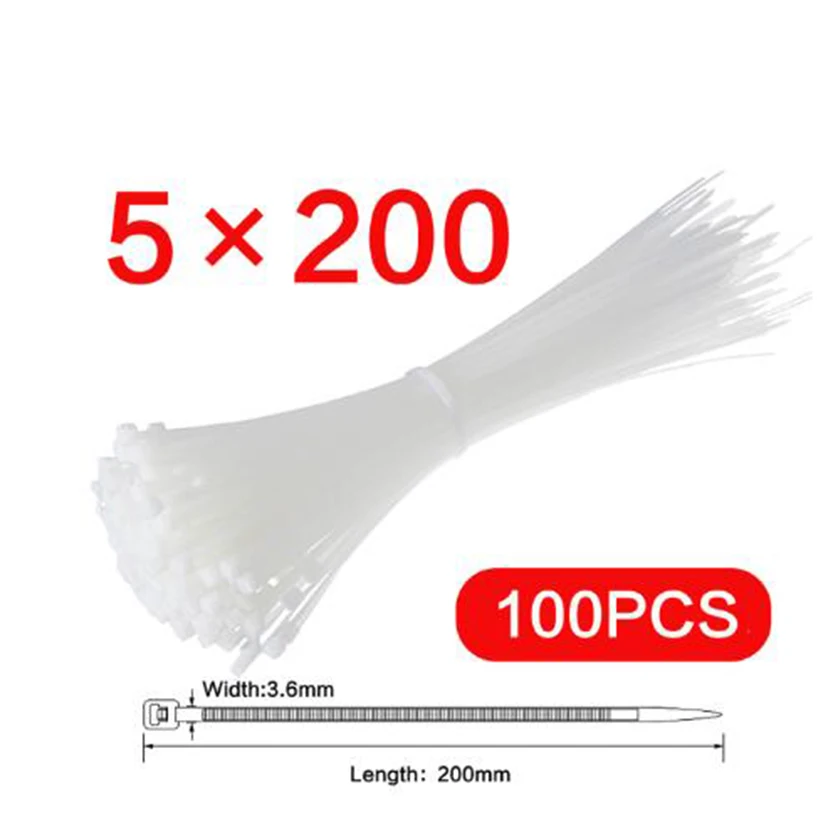 Self-locking plastic nylon tie 100 PCS fastening ring cable tie zip wraps strap nylon cable tie 5x200 
Self-locking plastic nylon tie 100 PCS fastening ring cable tie zip wraps strap nylon cable tie 5x200