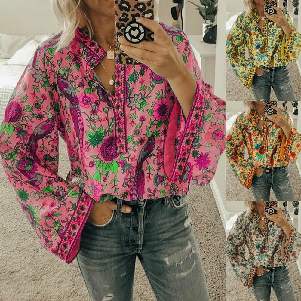 2021 New Boho Flower Blouses Womens Fashion Shirt V-neck Long Sleeve Peacock Print Shirt Tops Casual Loose Ladies Floral Blouse
2021 New Boho Flower Blouses Womens Fashion Shirt V-neck Long Sleeve Peacock Print Shirt Tops Casual Loose Ladies Floral Blouse