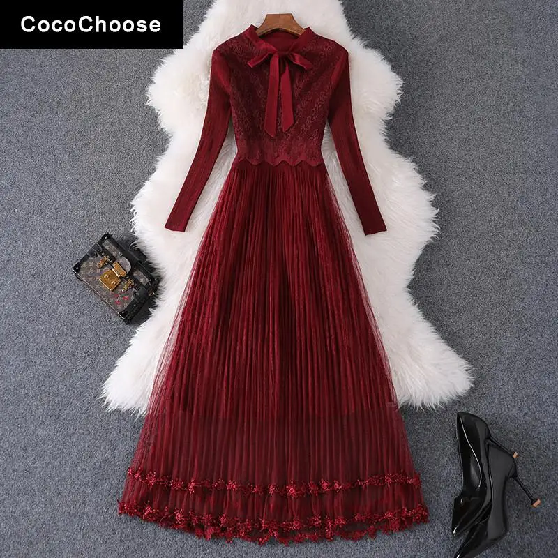 Elegant Midi Dress For Women 2022 Spring New Fashion Burgundry Lace Party Vestidos Bow Collar Long Sleeve Pleated Mesh Red Dress
Elegant Midi Dress For Women 2022 Spring New Fashion Burgundry Lace Party Vestidos Bow Collar Long Sleeve Pleated Mesh Red Dress