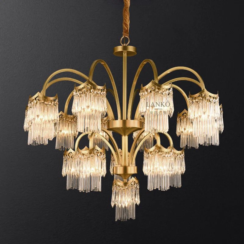 Luxury crystal hall lighting American French villa duplex building mezzanine living room fountain large chandelier
Luxury crystal hall lighting American French villa duplex building mezzanine living room fountain large chandelier