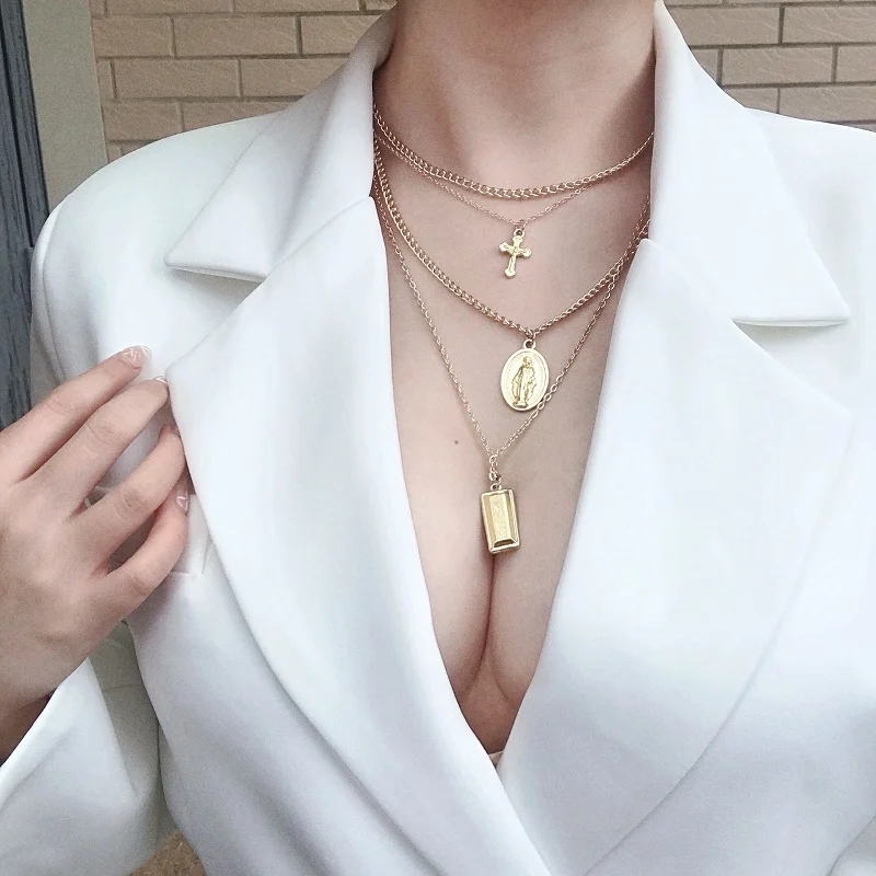 Retro Bohemian Gold Cross Necklace Virgin Mary Necklace multi layer Pendant Necklace Gift women jewelry
Retro Bohemian Gold Cross Necklace Virgin Mary Necklace multi layer Pendant Necklace Gift women jewelry