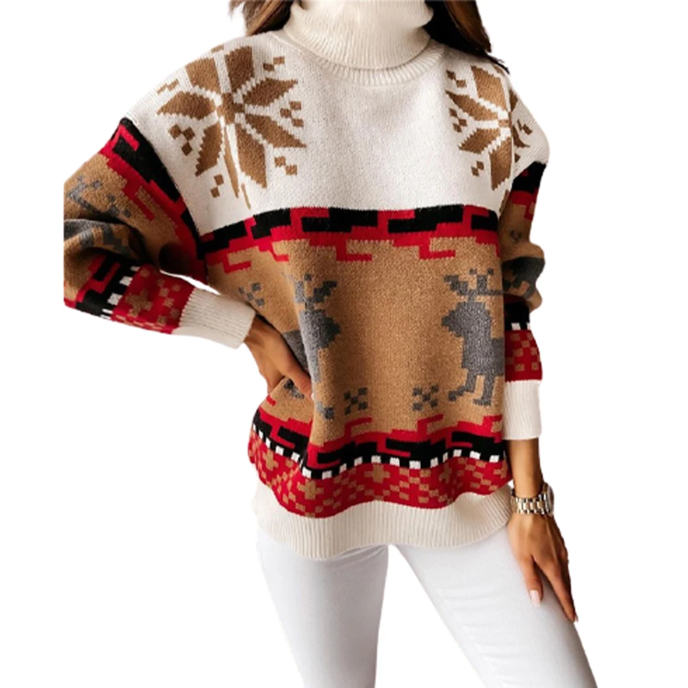 Women Christmas Warm Knitted Turtleneck Knitwear Elk Print Long Sleeve Casual Pullover Soft Autumn Winter Roll Neck Sweater
Women Christmas Warm Knitted Turtleneck Knitwear Elk Print Long Sleeve Casual Pullover Soft Autumn Winter Roll Neck Sweater
