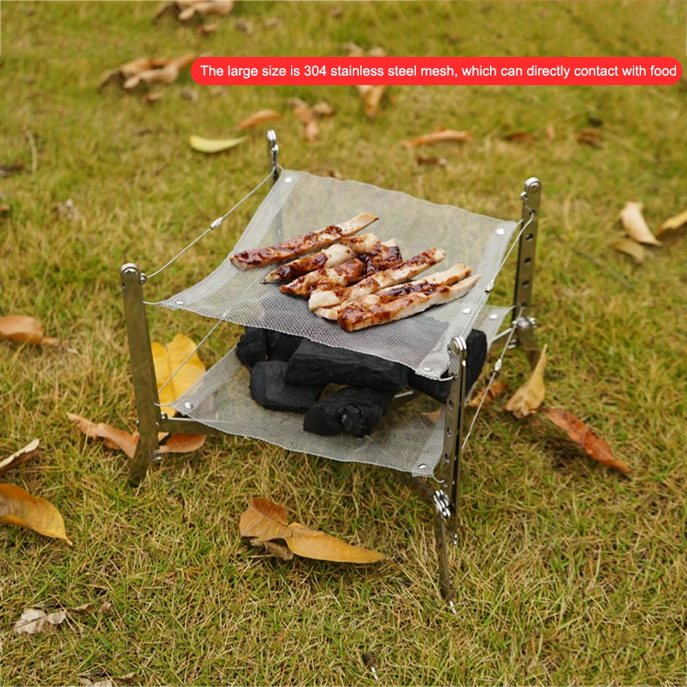 

Bonfire Rack Campfire Pit Mini Outdoor Camping Foldable Stainless Steel Mesh Firewood Furnace Burn Pit Stand Wood Charcoal Stove