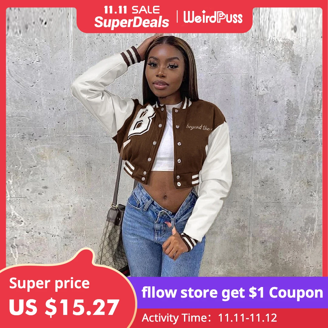 Weird Puss Patchwork Short Jacket Women Autumn Casual Letter Print Button Baseball Coat Varsity Y2K Fashion Sporty Sweatshirt
Weird Puss Patchwork Short Jacket Women Autumn Casual Letter Print Button Baseball Coat Varsity Y2K Fashion Sporty Sweatshirt