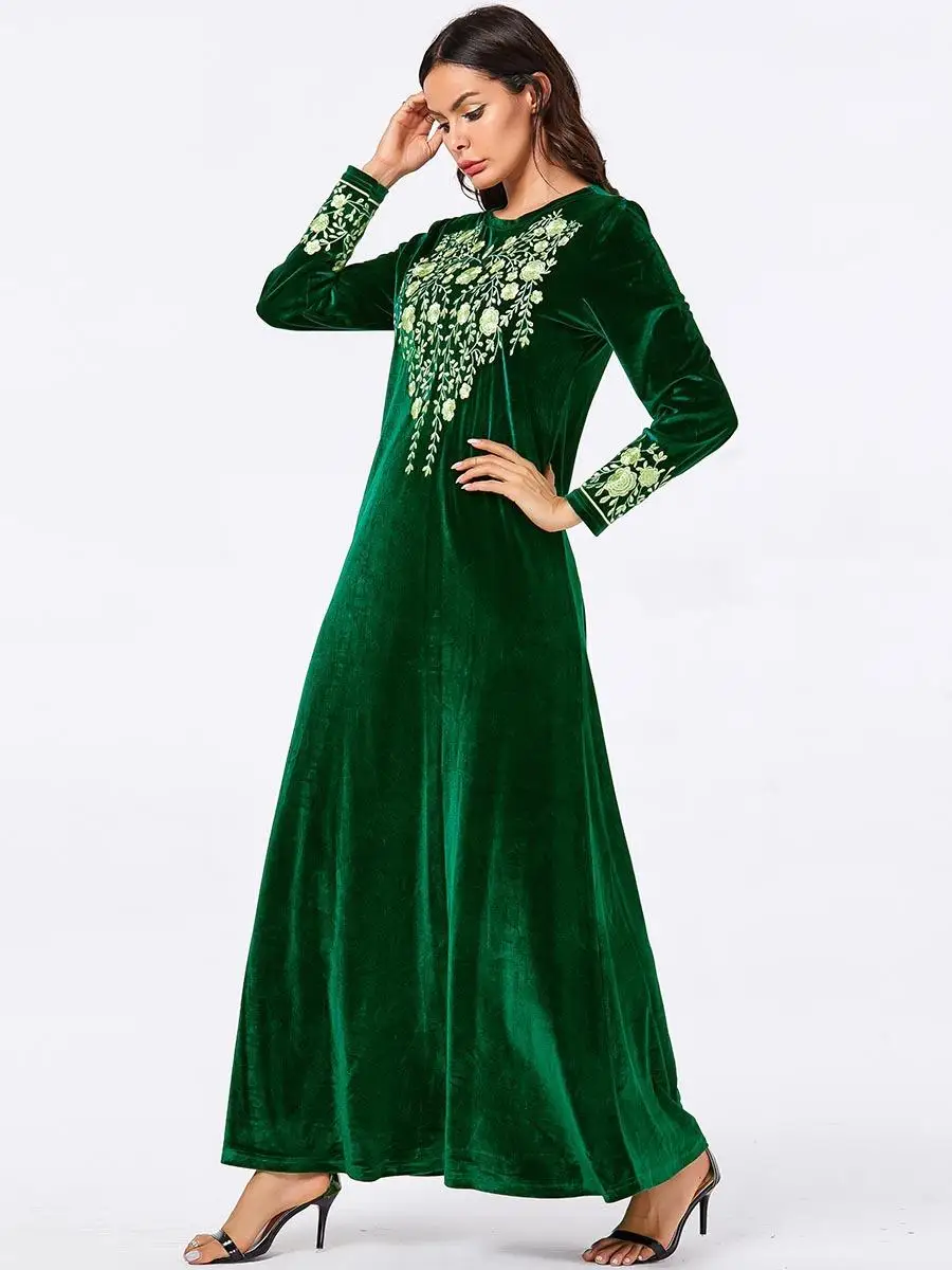Дубайский мусульманский Женский Бархат abaya вышивка длинное обтягивающее платье