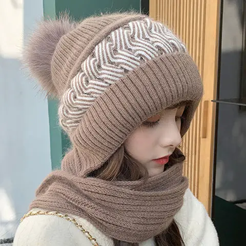 Hat Female Winter Korean Fashion Woolen Hat Scarf One-piece Autumn and Winter All-match Warmth Thick Knitted Scarf
Hat Female Winter Korean Fashion Woolen Hat Scarf One-piece Autumn and Winter All-match Warmth Thick Knitted Scarf