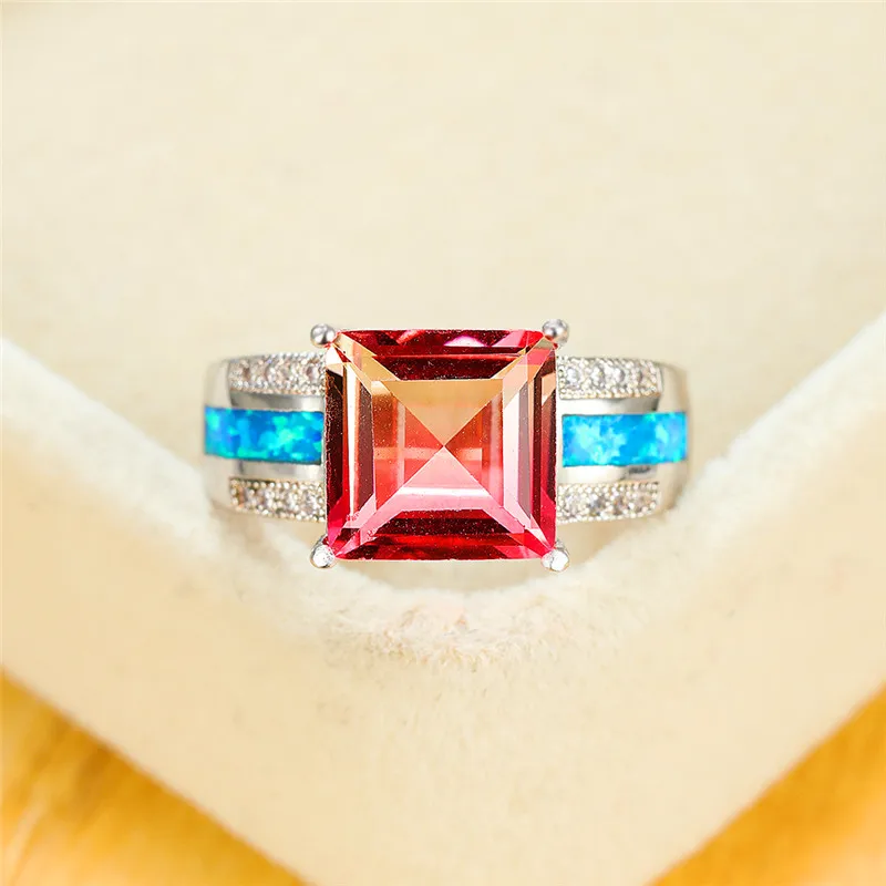 Luxury Female Rainbow Crystal Big Ring Dainty Square Zircon Silver Color Rings For Women Charm Blue Opal Wedding Engagement Ring
Luxury Female Rainbow Crystal Big Ring Dainty Square Zircon Silver Color Rings For Women Charm Blue Opal Wedding Engagement Ring