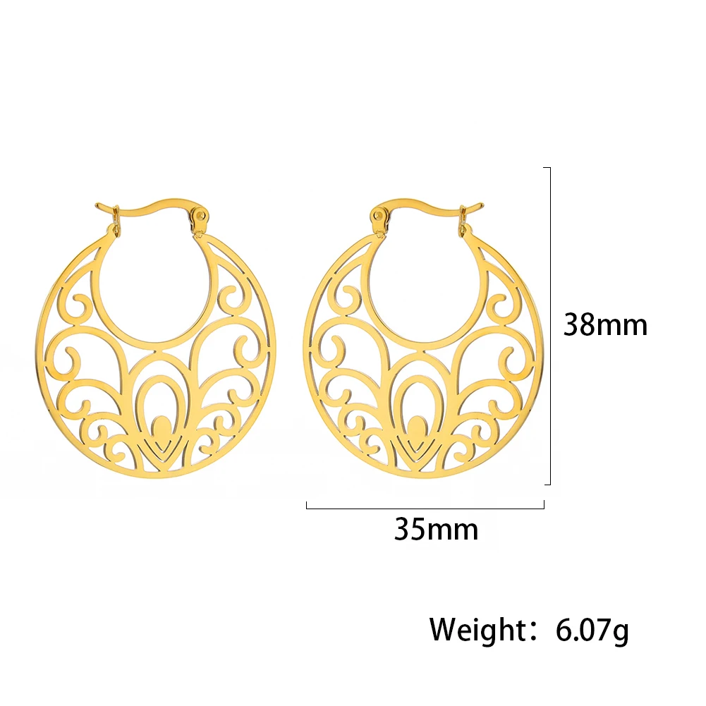 Lucktune Hollow Out Lotus Flower Earrings Stainless Steel Round Drop Earrings For Women Fashion Jewelry Accessories Gift