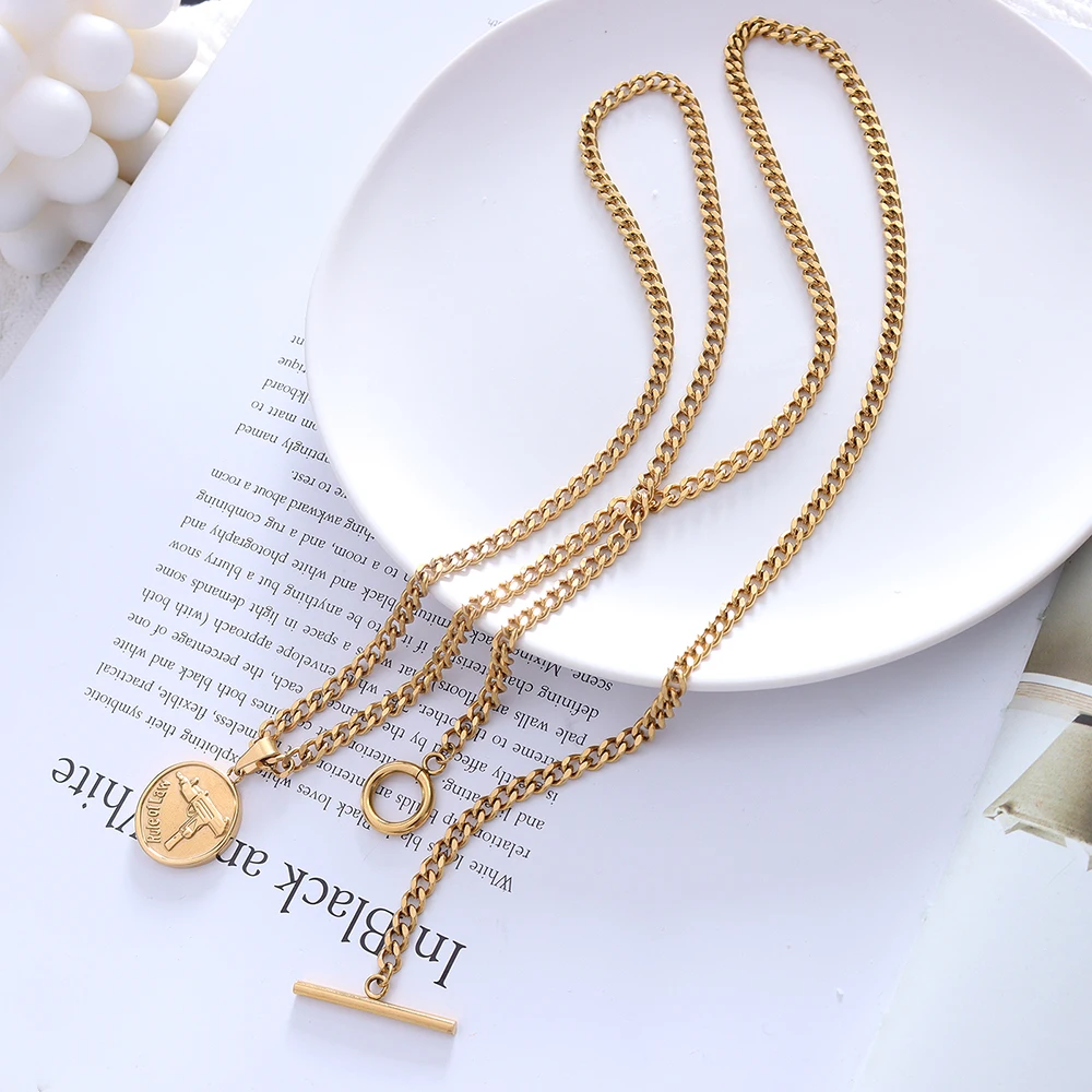 Newest Necklace Designer Stainless Steel Waterproof Jewelry Double Layer OT Buckle Chain Clavicle Collier Coin T Bar Necklace
Newest Necklace Designer Stainless Steel Waterproof Jewelry Double Layer OT Buckle Chain Clavicle Collier Coin T Bar Necklace