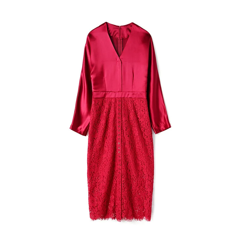 2020 summer new women's lace splicing triacetate V-Neck long sleeve contrast dress issued on behalf of mj1294
2020 summer new women's lace splicing triacetate V-Neck long sleeve contrast dress issued on behalf of mj1294