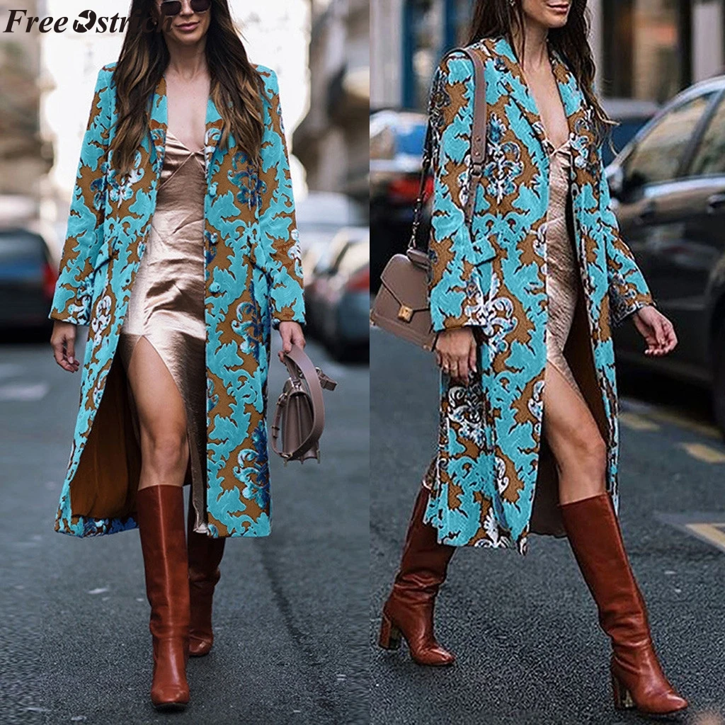 SAGACE Women Fashion Print Button Pockets Warm Woolen Long Sleeve Tops Coat Wool Blend Cape Tweed Outwear | Женская одежда
