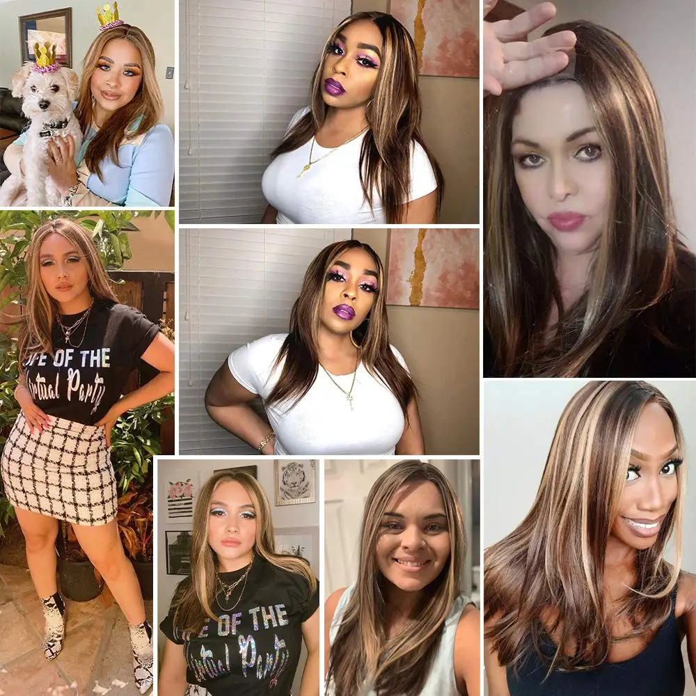 14-20 inches Straight Highlights Wigs for Black Women Brown Mix Blonde Color Middle Part Synthetic Hair Blonde Highlights Wig
14-20 inches Straight Highlights Wigs for Black Women Brown Mix Blonde Color Middle Part Synthetic Hair Blonde Highlights Wig
