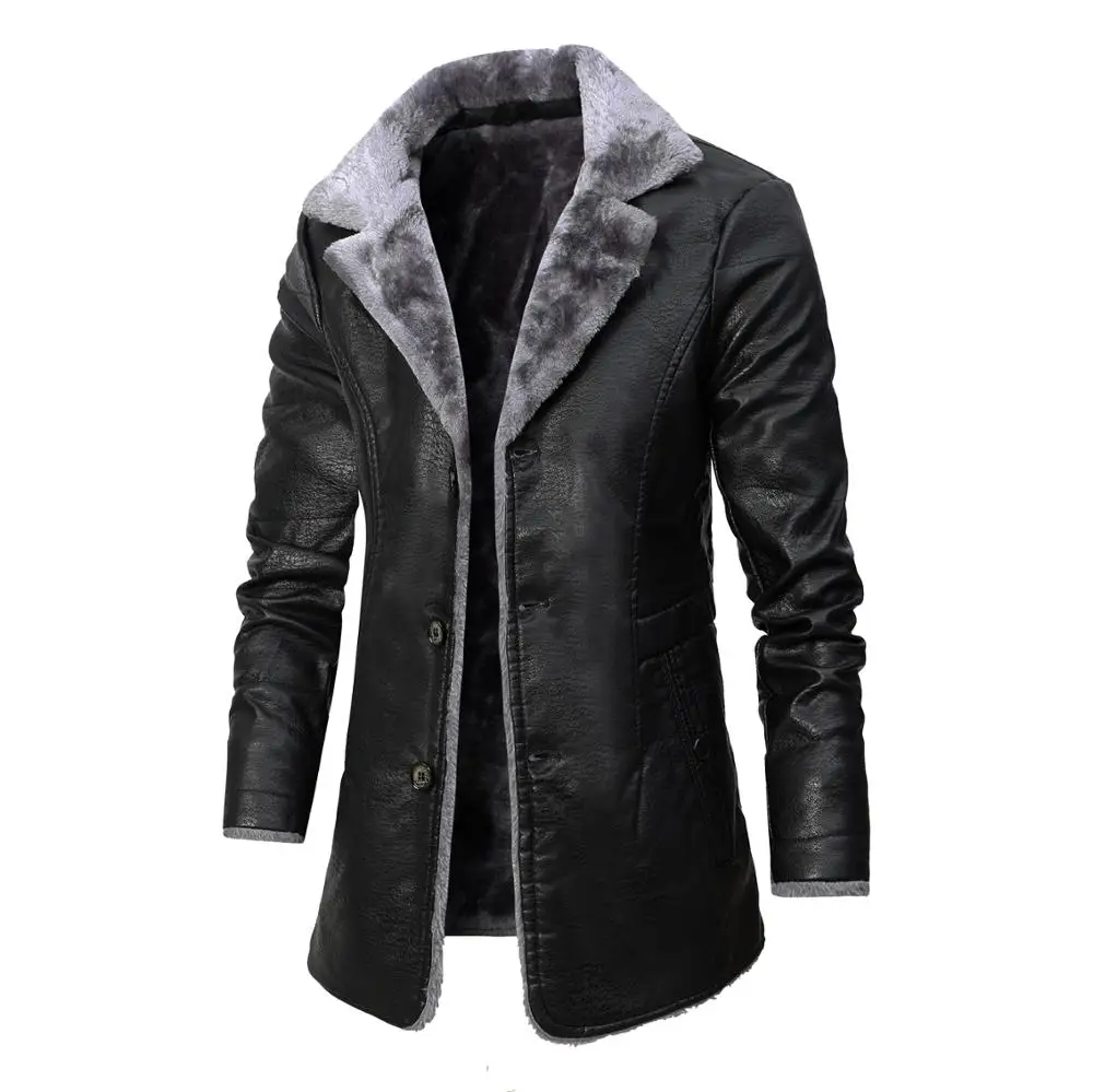2020 Winter Men's Leather Jacket Solid Color Lining Velvet Business Lapel Medium Length Keep Warm Black Leather Windbreaker
2020 Winter Men's Leather Jacket Solid Color Lining Velvet Business Lapel Medium Length Keep Warm Black Leather Windbreaker