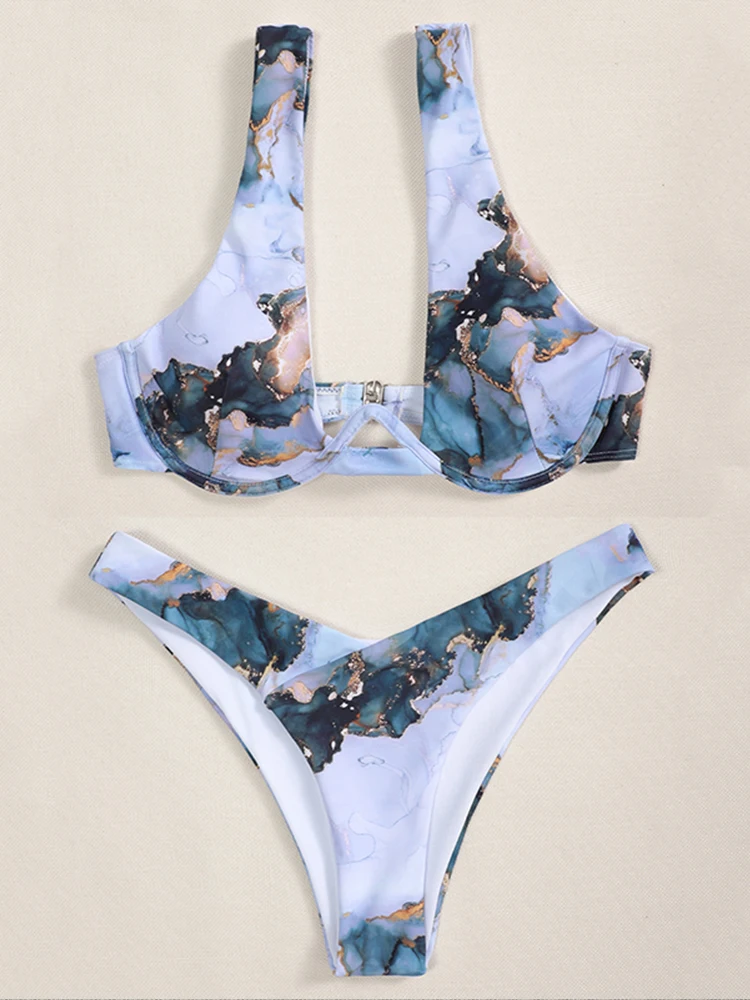Bikini 2021 Marble Print V-bar Underwired Push up Female Swimsuit Women Swimwear Two Pieces Bikini Set Bather Bathing Suit Swim
Bikini 2021 Marble Print V-bar Underwired Push up Female Swimsuit Women Swimwear Two Pieces Bikini Set Bather Bathing Suit Swim