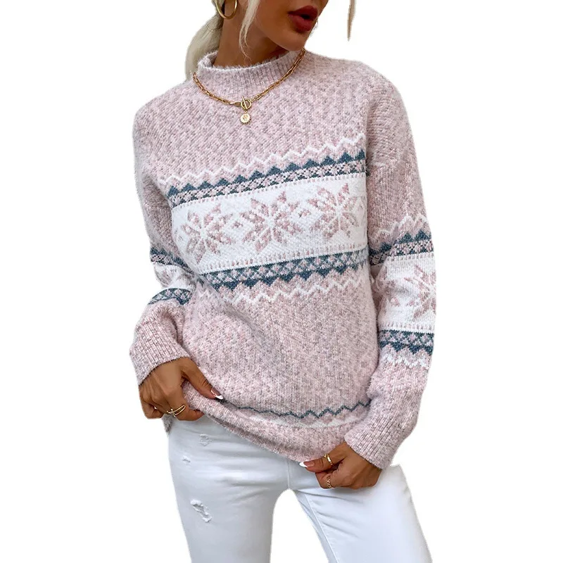 Christmas Sweater Winter New Products Half High Collar Snowflake Loose Comfortable Casual Fashion Printing Sweater Women
Christmas Sweater Winter New Products Half High Collar Snowflake Loose Comfortable Casual Fashion Printing Sweater Women