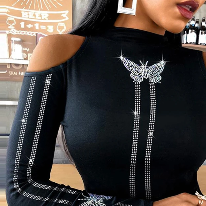 Fashion Butterfly Bright Diamond Slim Bodycon Women Tops O Neck Long Sleeve Sexy Blouse Spring Autumn New Ladies Elegant Blouses
Fashion Butterfly Bright Diamond Slim Bodycon Women Tops O Neck Long Sleeve Sexy Blouse Spring Autumn New Ladies Elegant Blouses