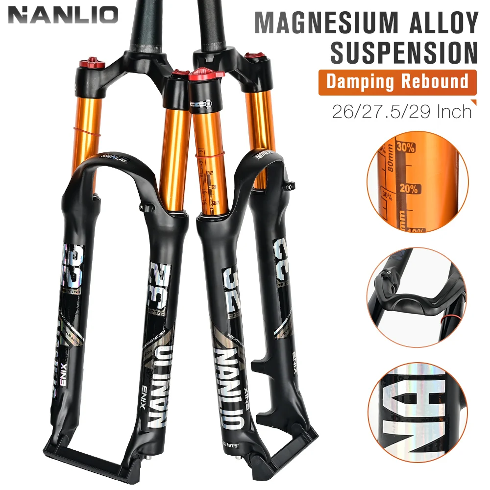 NANLIO MTB Bike Fork Solo Air Bicycle Front Suspension 26/27.5/29inch Straight/Tapered Tube Lockout Magnesium Alloy QuickRelease
NANLIO MTB Bike Fork Solo Air Bicycle Front Suspension 26/27.5/29inch Straight/Tapered Tube Lockout Magnesium Alloy QuickRelease