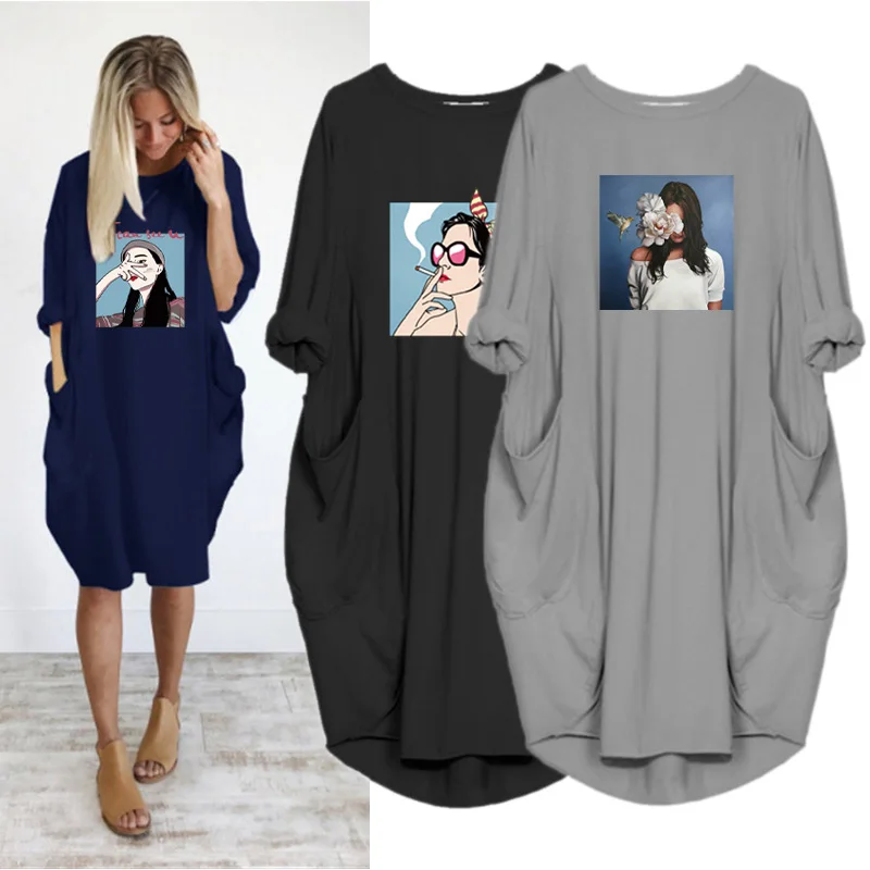 Dress Girl Print Long Sleeve o Neck Pocket Casual Dresses for Women Party Streetwear Vestido Womens Clothing
Dress Girl Print Long Sleeve o Neck Pocket Casual Dresses for Women Party Streetwear Vestido Womens Clothing