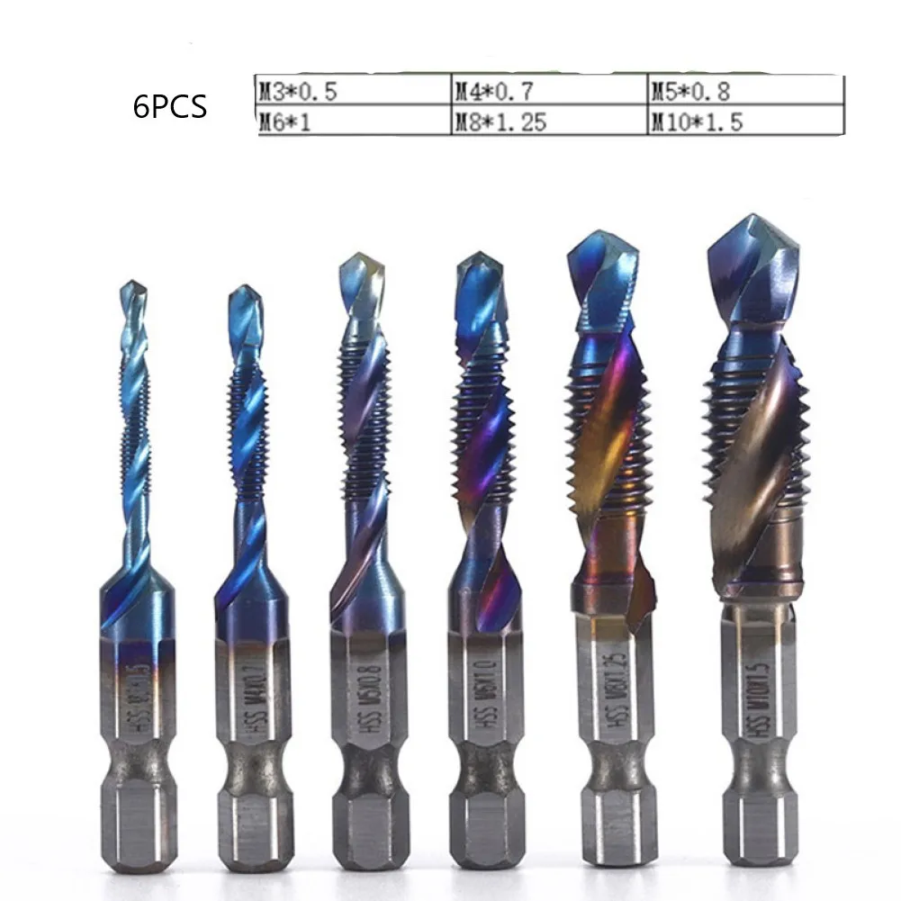 6Pcs Blue-Coated Drill Tap Bit M3-M10 Countersink Hex Shank Threaded Blue-Coated Tap Drill Bit Hexagonal Shank Drilling Tool
6Pcs Blue-Coated Drill Tap Bit M3-M10 Countersink Hex Shank Threaded Blue-Coated Tap Drill Bit Hexagonal Shank Drilling Tool
