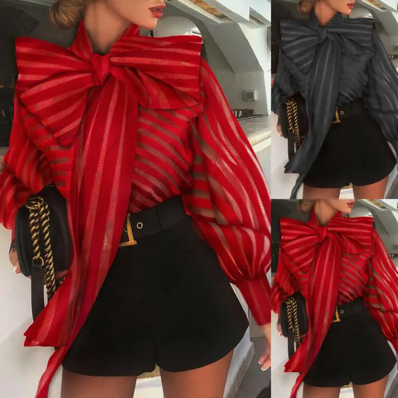 Fashion Retro Womens Tops And Blouses Casual Long Lantern Sleeve Striped Shirt Elegant Blouse Fashion Big Bow Knot Tee Clothes
Fashion Retro Womens Tops And Blouses Casual Long Lantern Sleeve Striped Shirt Elegant Blouse Fashion Big Bow Knot Tee Clothes