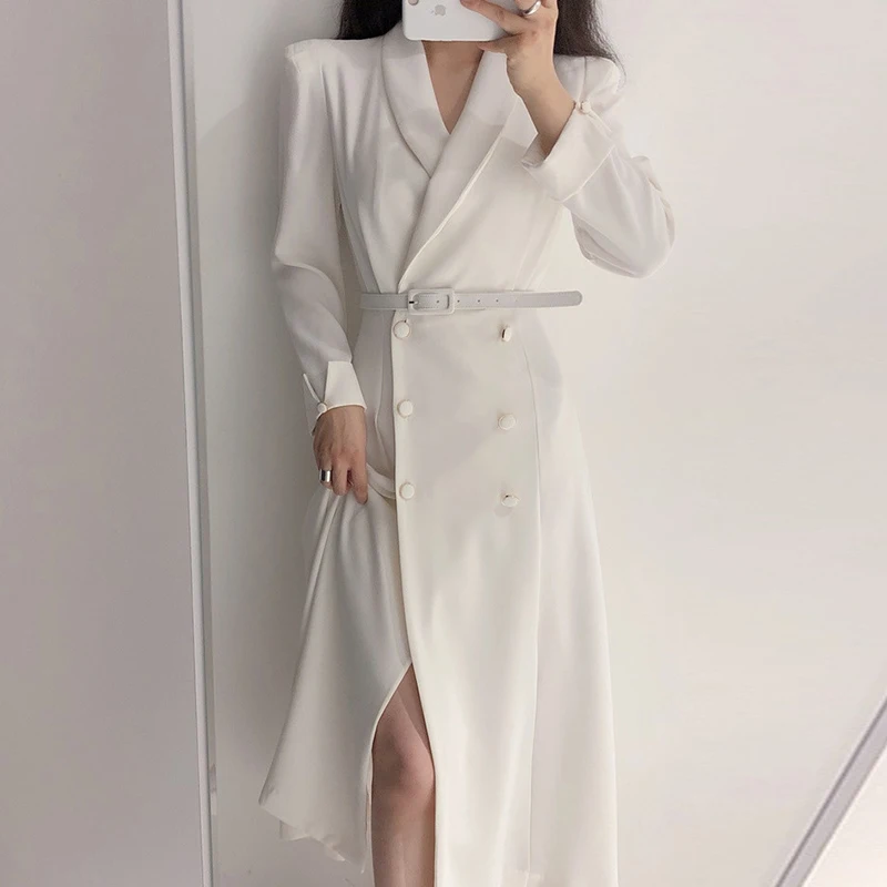 2020 Elegant Women Suit Dress Double Breasted Belted Sashes Autumn Office Lapel Female Long Sleeve Slim Waist Dress JK441
2020 Elegant Women Suit Dress Double Breasted Belted Sashes Autumn Office Lapel Female Long Sleeve Slim Waist Dress JK441