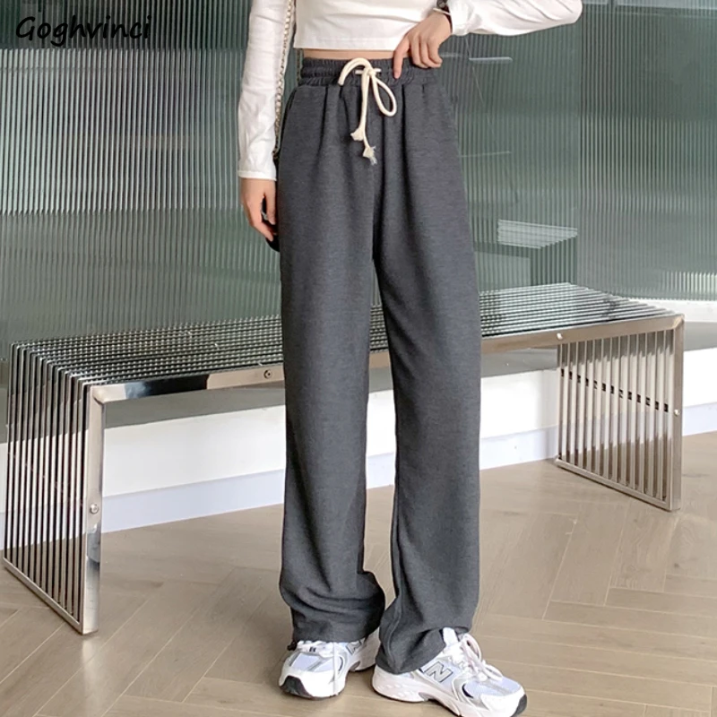 

Casual Pants Women Baggy Autumn Drawstring College Ladies Korean Style All-match Cozy Simple Pure Prevalent Trousers Neutral New