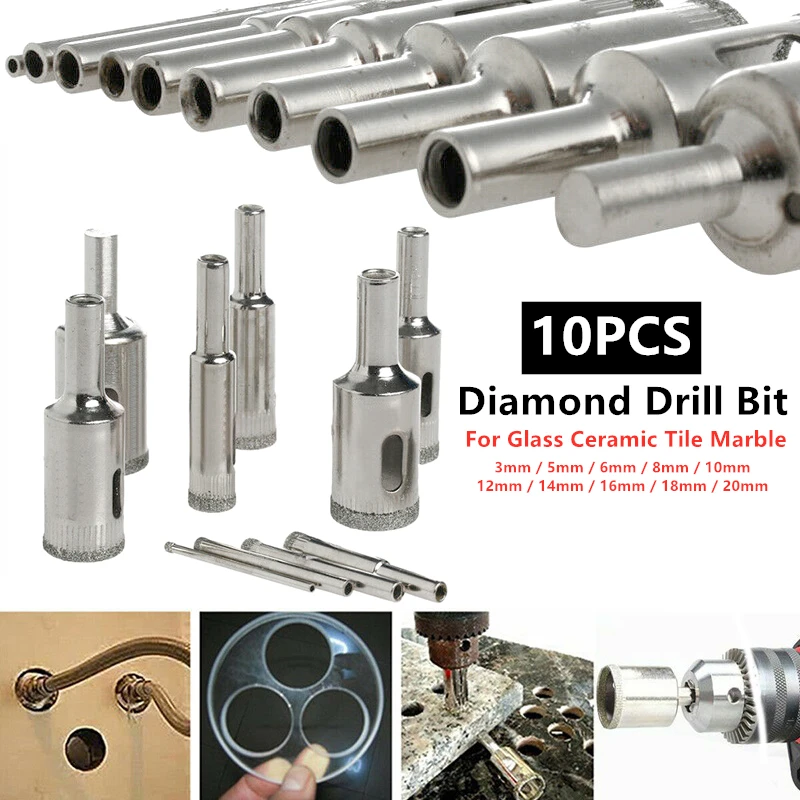 10PCS Diamond Hole Saw Drill Bit Set Glass Ceramic Tile Marble Saw Cutting Tools 3-20mm for Tile Ceramic Glass Dremel Accessorie
10PCS Diamond Hole Saw Drill Bit Set Glass Ceramic Tile Marble Saw Cutting Tools 3-20mm for Tile Ceramic Glass Dremel Accessorie
