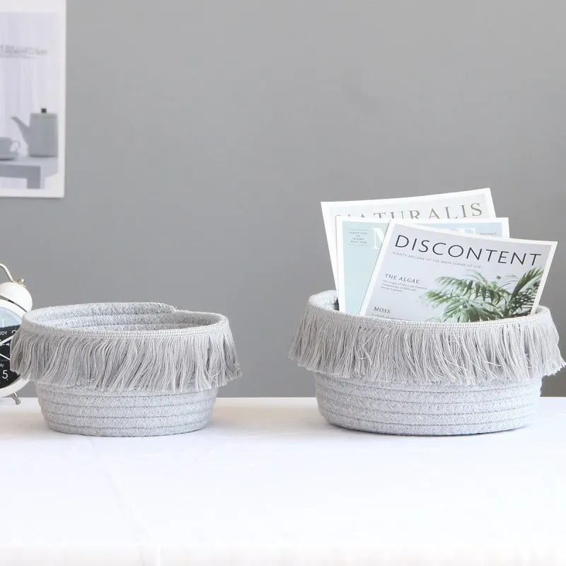 Hand Woven Storage Basket With Tassel Nordic Gray Handmade Knitting Cotton Rope Laundry Baskets Office Desktop Sundries Hamper
Hand Woven Storage Basket With Tassel Nordic Gray Handmade Knitting Cotton Rope Laundry Baskets Office Desktop Sundries Hamper