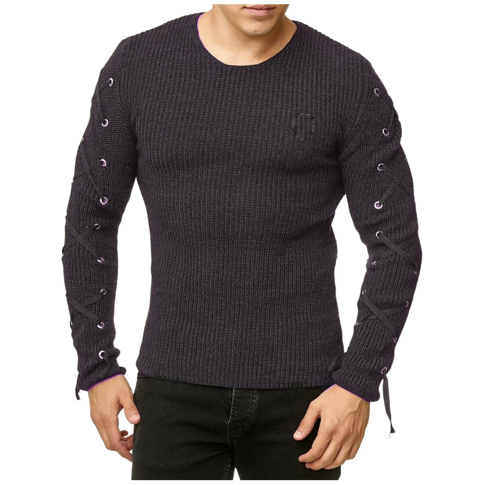 Мужской теплый пуловер с круглым вырезом, черный однотонный Повседневный пуловер с металлическими отверстиями, вязаный свитер для осени и ... 
Мужской теплый пуловер с круглым вырезом, черный однотонный Повседневный пуловер с металлическими отверстиями, вязаный свитер для осени и ...