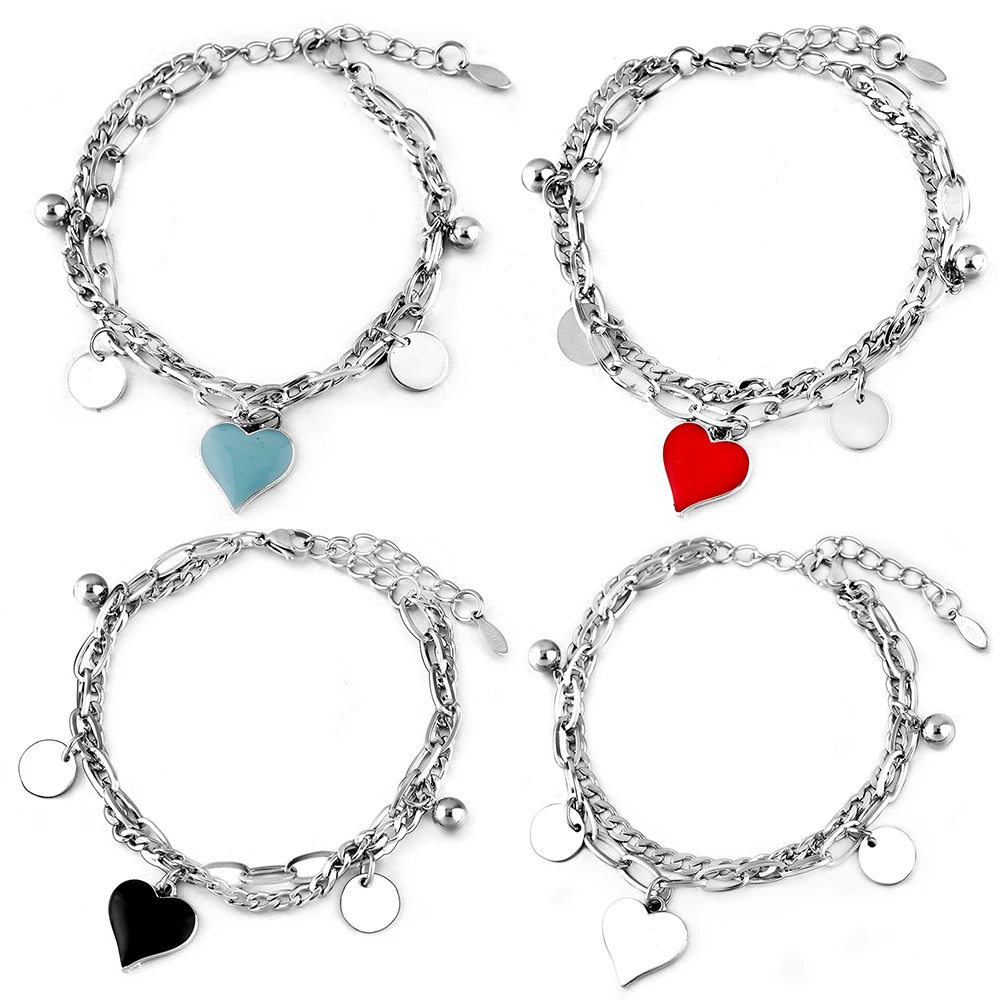 Fashion Double Layer Glossy Stainless Steel Bracelet Bangles Painted Heart-Shaped Adjustable Bracelet Women High Quality Jewelry
Fashion Double Layer Glossy Stainless Steel Bracelet Bangles Painted Heart-Shaped Adjustable Bracelet Women High Quality Jewelry