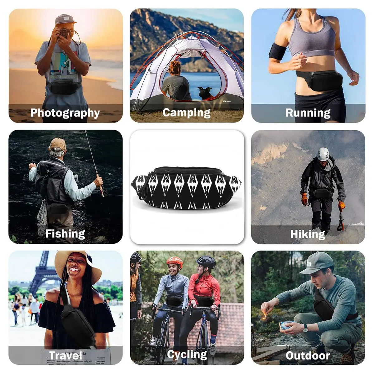 Skyrim Waist Bag Travel Woman Waist Pack Polyester Pattern Bag